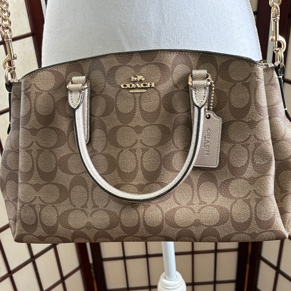 Coach Brown Signature Canvas Satchel with Gold-Tone Hardware
